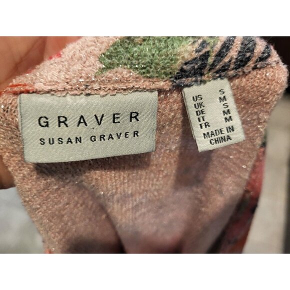 Susan Graver Pink Orange Sparkle Floral Knit 3 Button Long Blazer Jacket Sz S - Picture 7 of 8